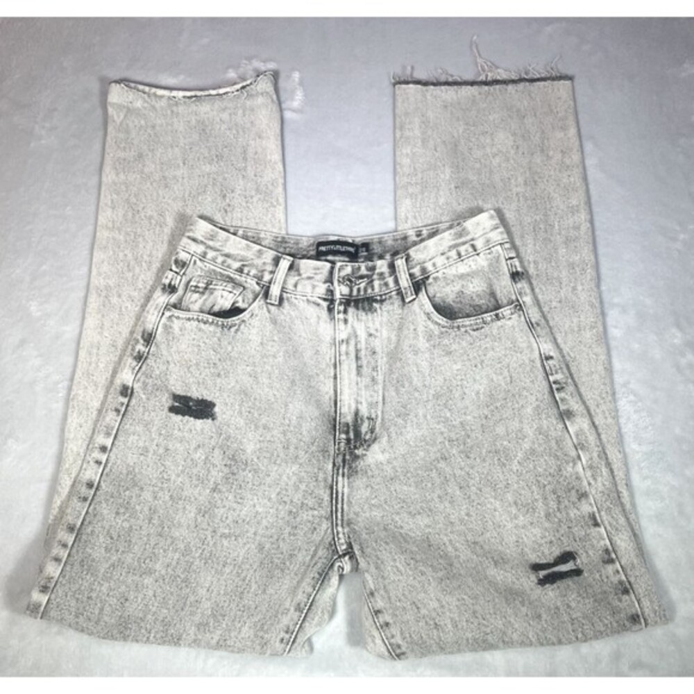 Pretty‎ Little Thing Jeans Womens 8 (US) Grey Acid Wash Distressed Raw Hem Denim